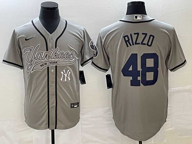 Mens New York Yankees #48 Anthony Rizzo Gray With Patch Cool Base Stitched Baseball Jersey